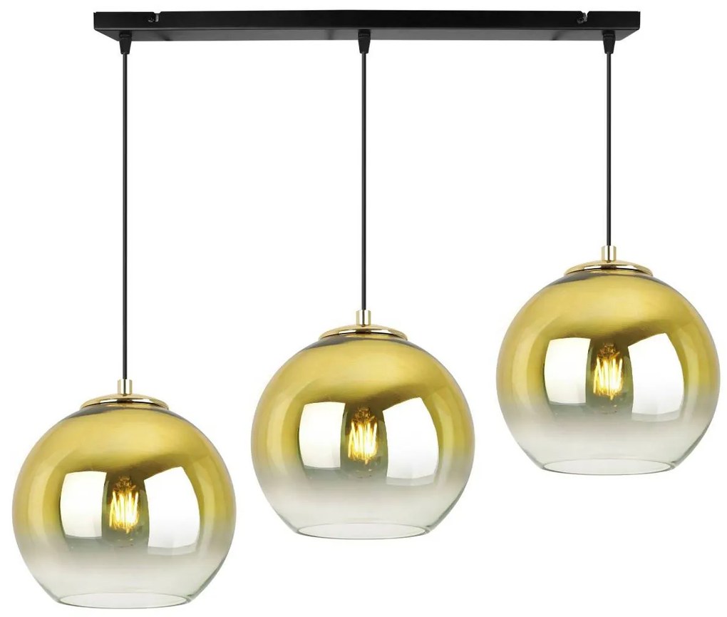Závesné svietidlo Bergen Gold, 3x zlaté/transparentné sklenené tienidlo (fi 20cm)