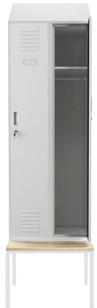 Šatníková skriňa s lavicou a strechou KACPER II PRO, 600 x 2295 x 850 mm, šedá