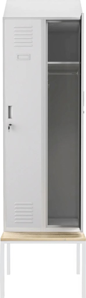 Úzka pracovná skriňa na oblečenie s lavičkou a strieškou, sivá, 600x2295x850 mm: KACPER II PRO