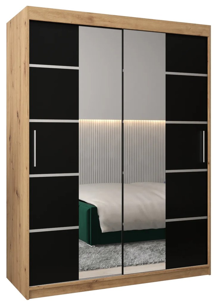 Šatníková skriňa 180 cm Verika 4 180 (dub artisan + čierna). Akcia -16%. Vlastná spoľahlivá doprava až k Vám domov. 1064288