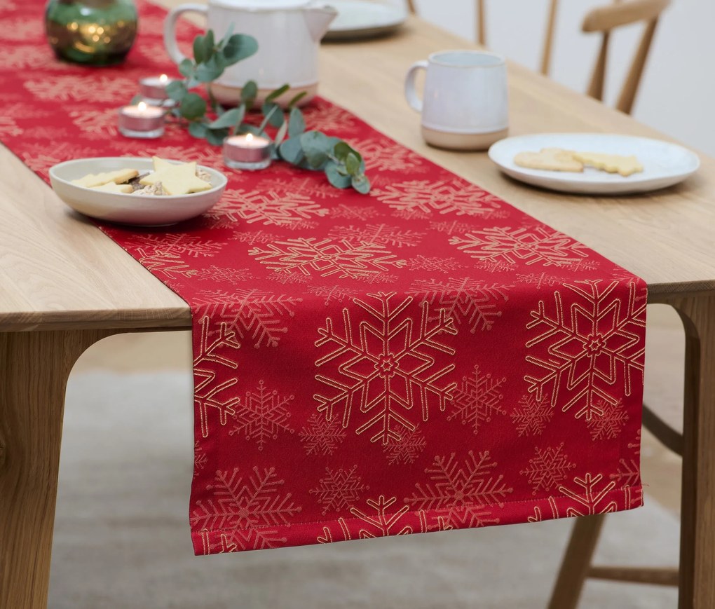 Žakárový behúň na stôl, červený