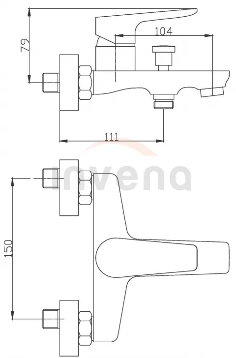 Invena Dokos, vaňová batéria, čierna-chrómová, INV-BW-19-004-V