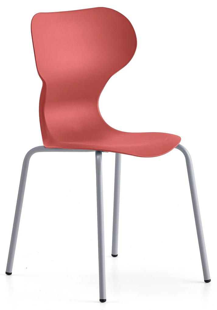 Stolička BRIAN, so 4 nohami, strieborná/červená