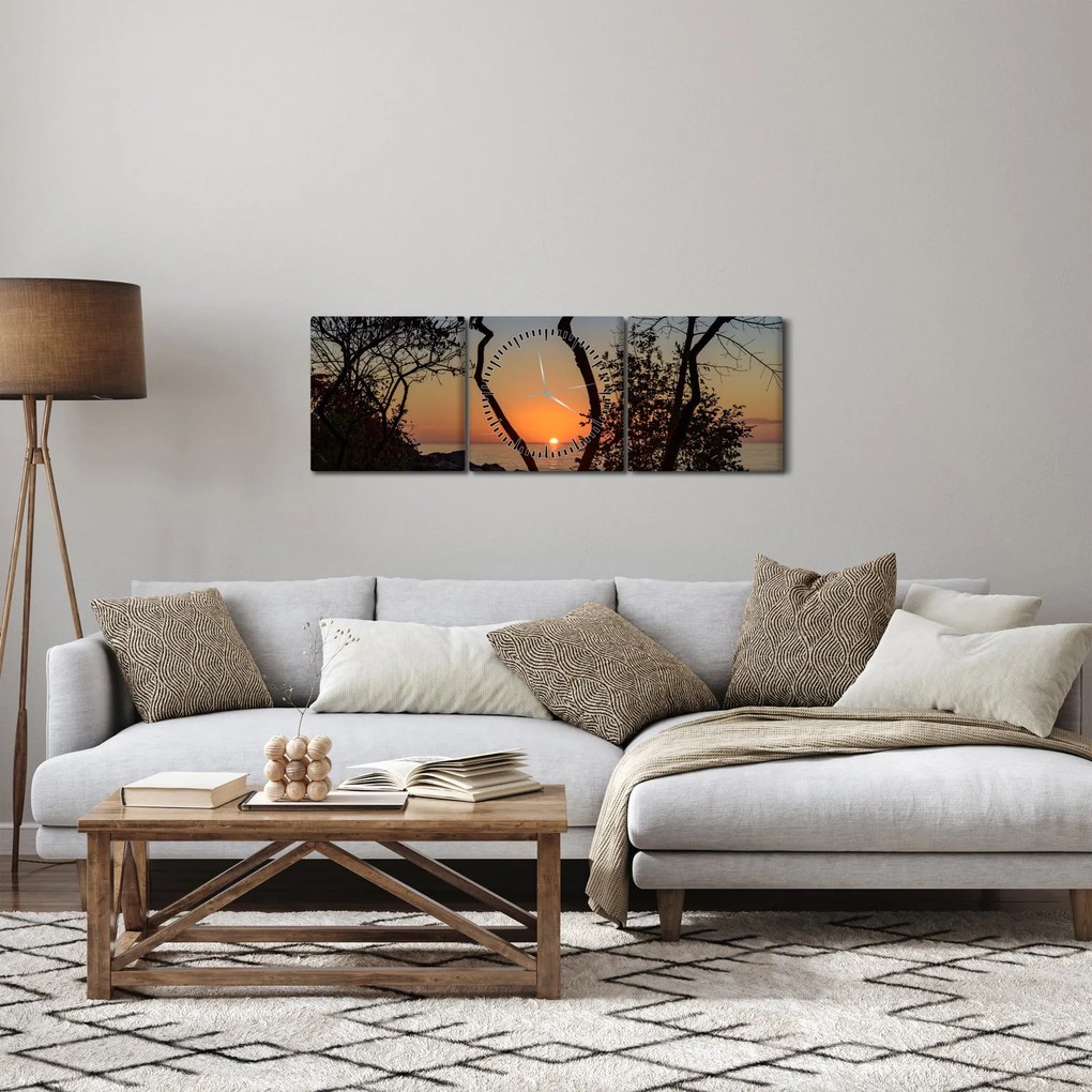 Obraz západu slnka (s hodinami) (90x30 cm)