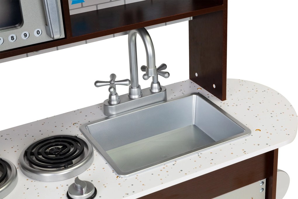 Veľká drevená detská kuchynka ECOTOYS s rúrou, mikrovlnkou a otváracou chladničkou