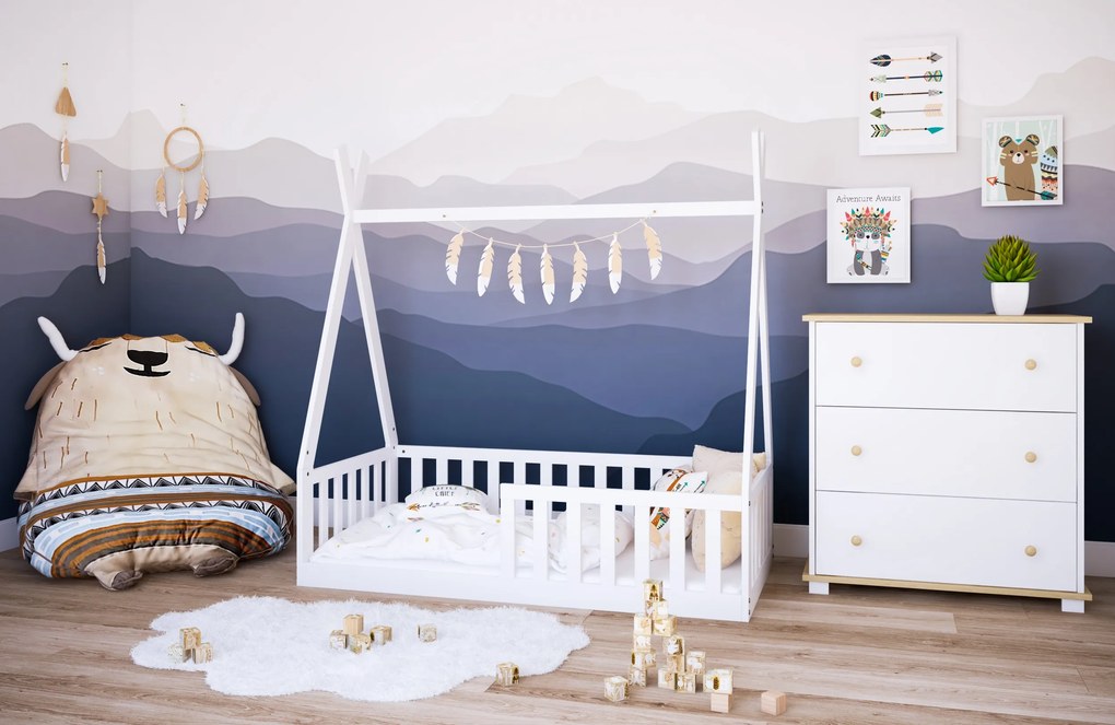 Detská posteľ TIPI, 140x70 cm, biela