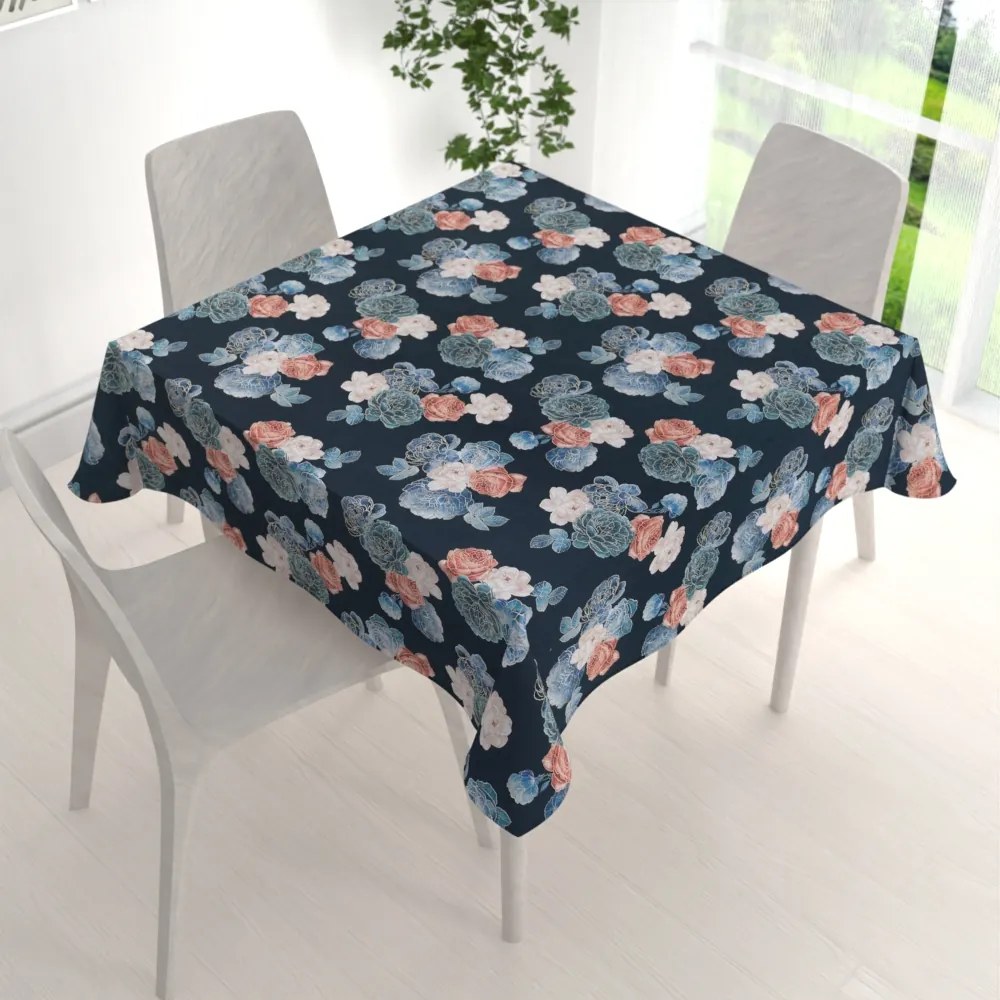 Biante Teflónový štvorcový obrus TF-060 Modré a červené ruže na tmavo modrom 40x40 cm