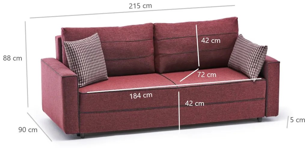 Pohovka trojsedačka Emilie (červená). Akcia -17%. Vlastná spoľahlivá doprava až k Vám domov. 1087953