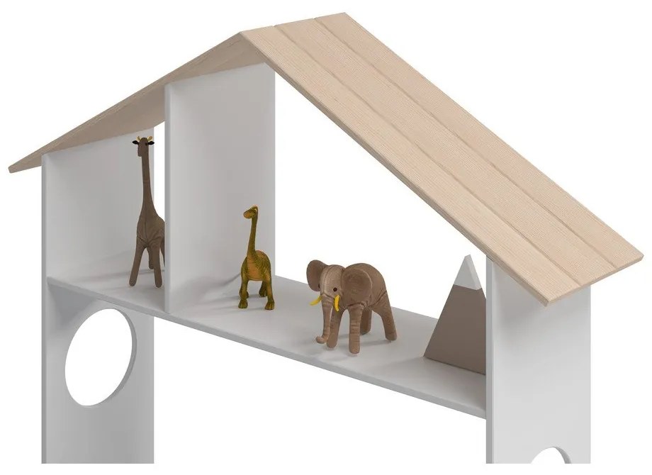 Biela/prírodná domčeková detská posteľ v dekore borovice s úložným priestorom 90x190 cm Odessa - Marckeric