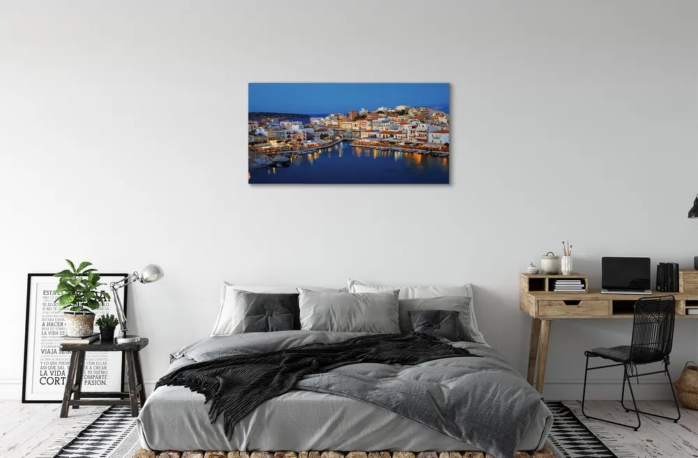 Obraz na plátne Mesto v noci Grécko Coast 125x50 cm