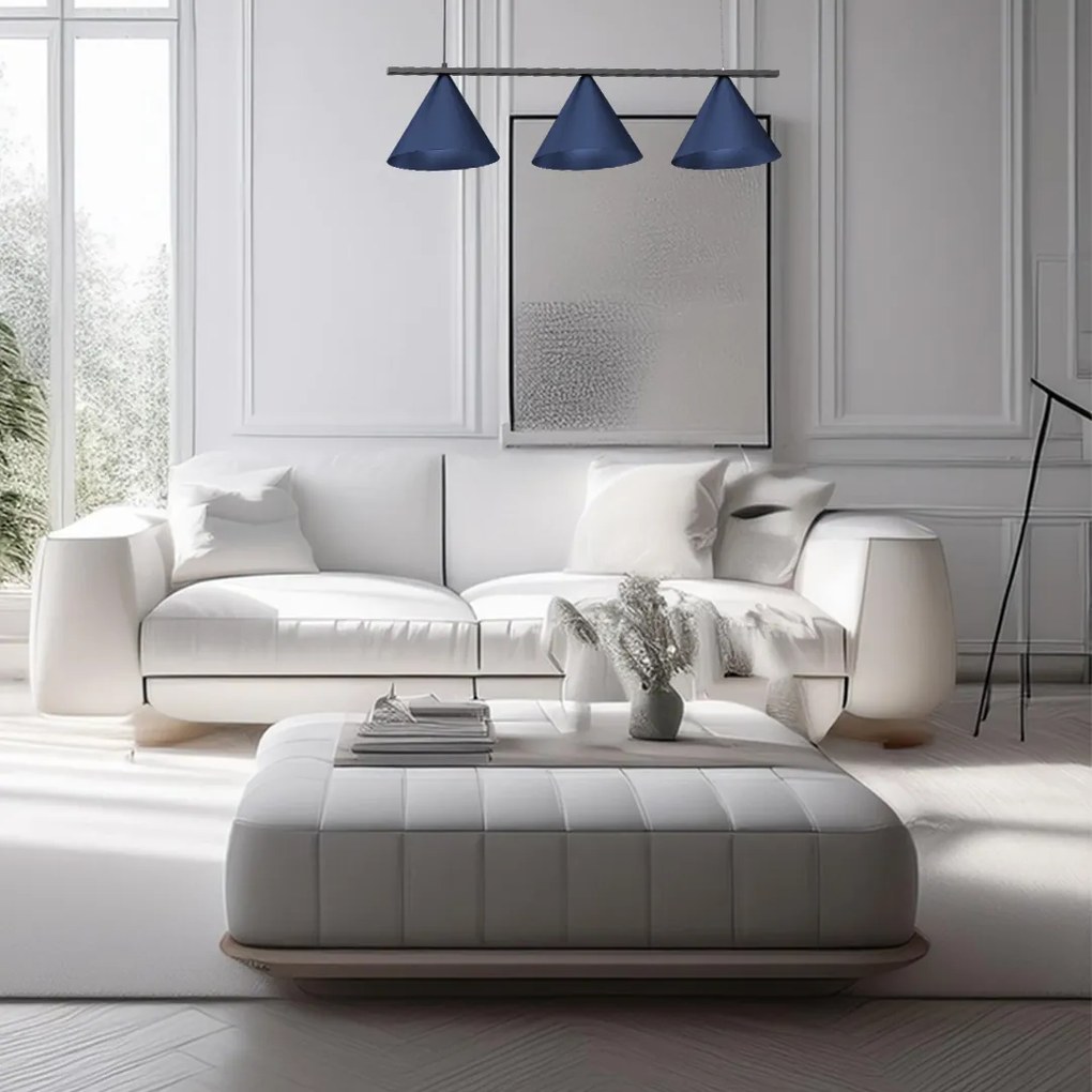 Závesné svietidlo Capital, 3x tmavomodré kovové tienidlo, (fi 30cm), db