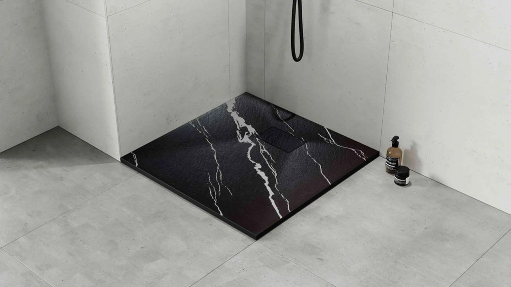 Besco Štvorcová sprchová vanička z SMC kompozitu VEXO MARBLE BLACK SQ 80x80 (90x90) BESCO-Rozmery: 90x90