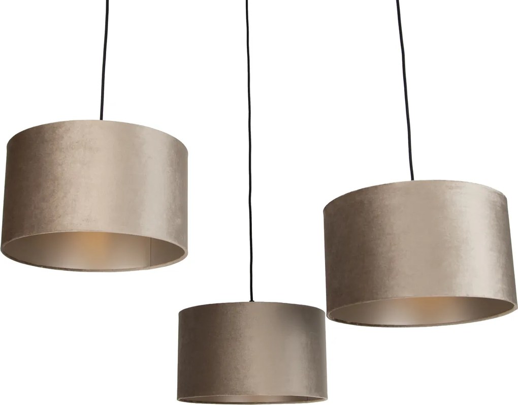 Závesná lampa čierna s sivohnedým tienidlom 35cm 3-Lights - Cava