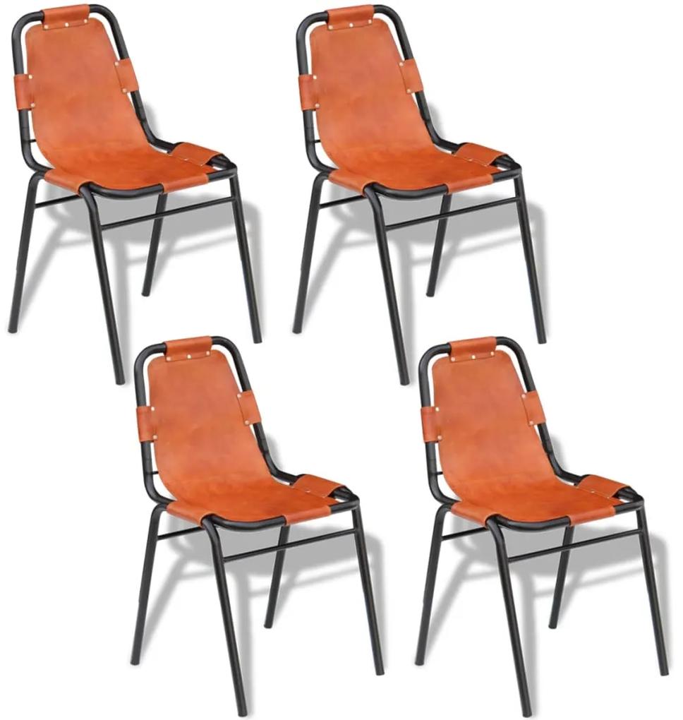 vidaXL Jedálenské stoličky 4 ks, hnedé, pravá koža