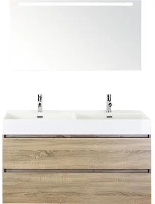Kúpeľňový nábytkový set Maxx XL 120 cm s keramickým dvojitým umývadlom Model 2 a zrkadlom s LED osvetlením dub sivý