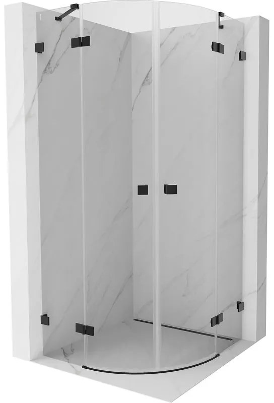 Mexen Lunar, polkruhový výklopný sprchový kút 70 x 70 cm, 8mm číre sklo, čierny profil, 833-070L-070P-70-00