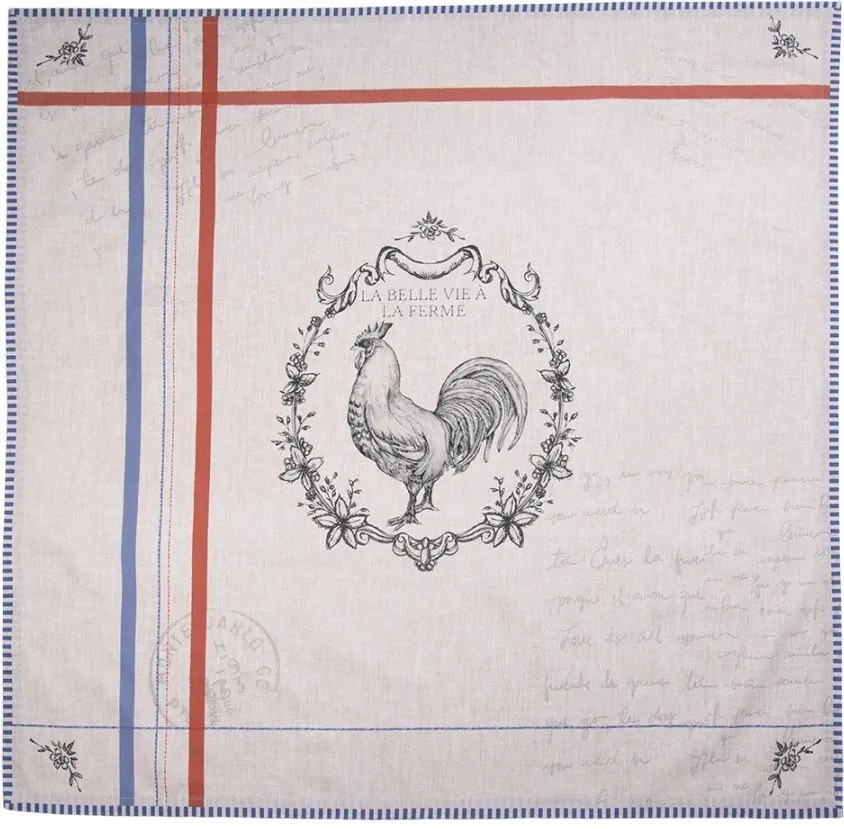 Béžový bavlnený obrus s kohútom Devine French Roster - 150*150cm