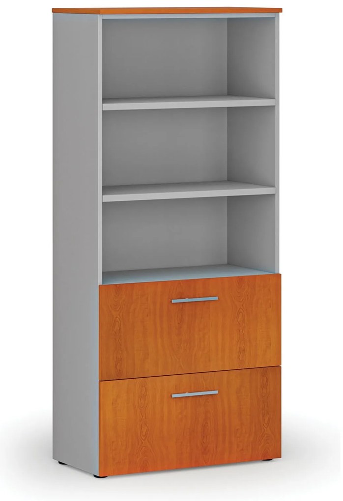 Skriňa so zásuvkami pre závesné zložky PRIMO GRAY, 800 x 420 x 1781 mm, sivá/čerešňa