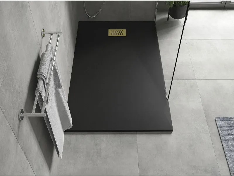 Mexen Hugo, obdĺžniková sprchová vanička SMC 150 x 80 cm, čierna, zlatá krytka, 42708015-G