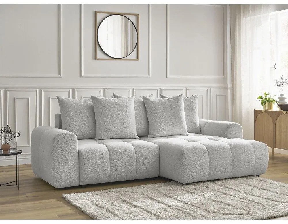 Svetlosivá ženilková rozkladacia/s úložným priestorom rohová pohovka (pravý roh/s leňoškou) Roxelane – Bobochic Paris