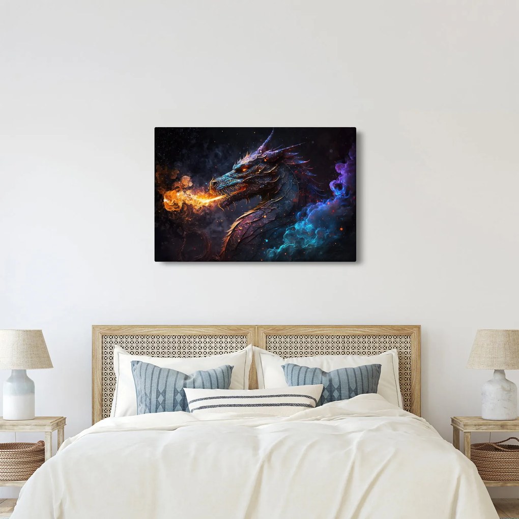 Obraz - Drak pľuvajúce plamene (90x60 cm)