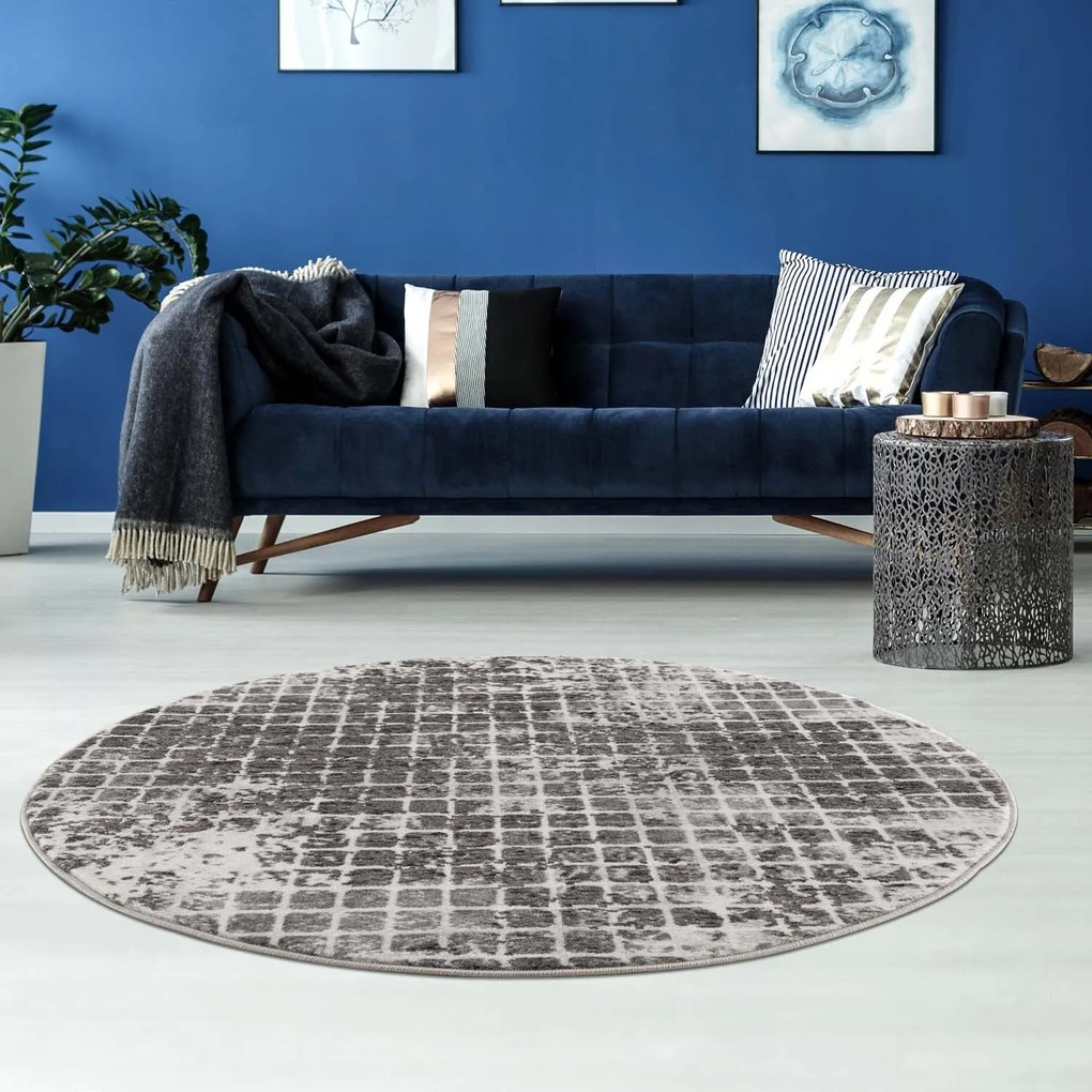 Dekorstudio Moderný okrúhly koberec NOA - vzor 9328 sivý Priemer koberca: 160cm