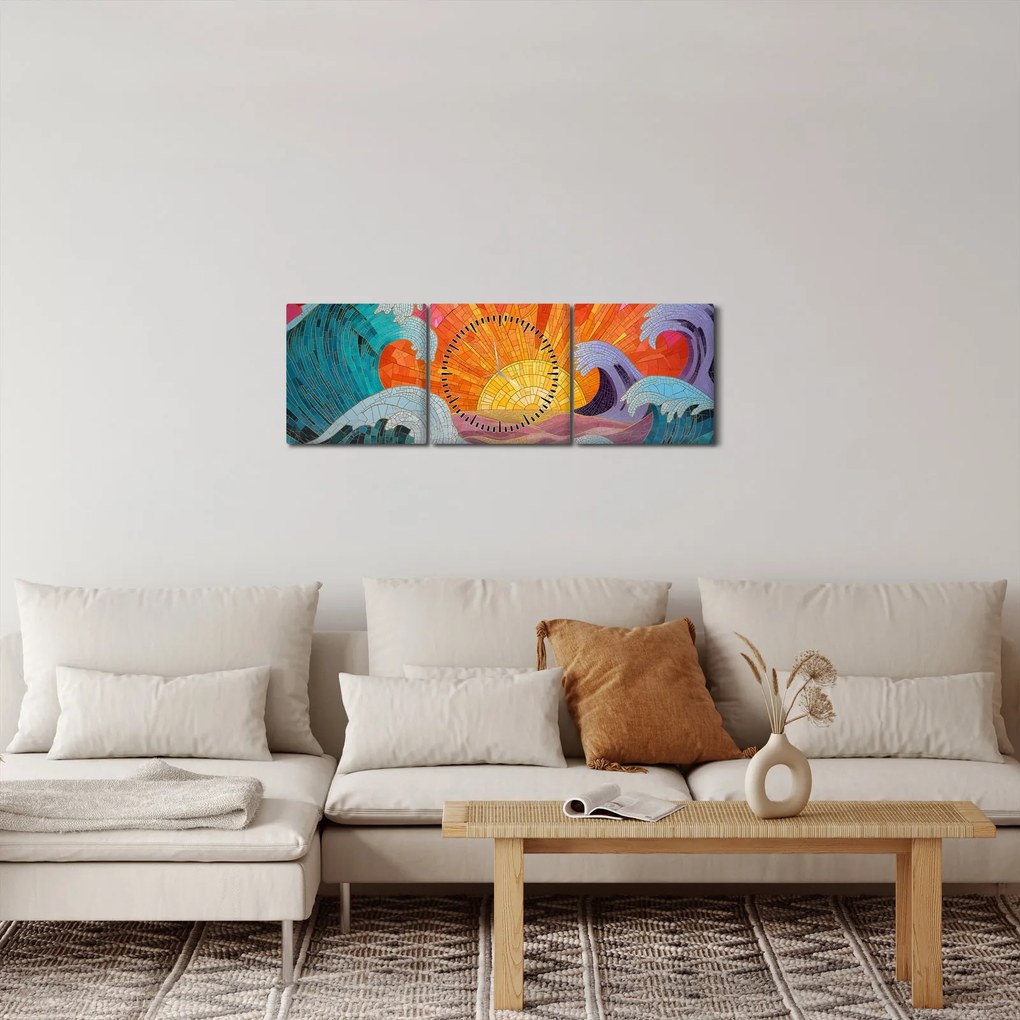 Obraz - Mozaika vĺn (s hodinami) (90x30 cm)