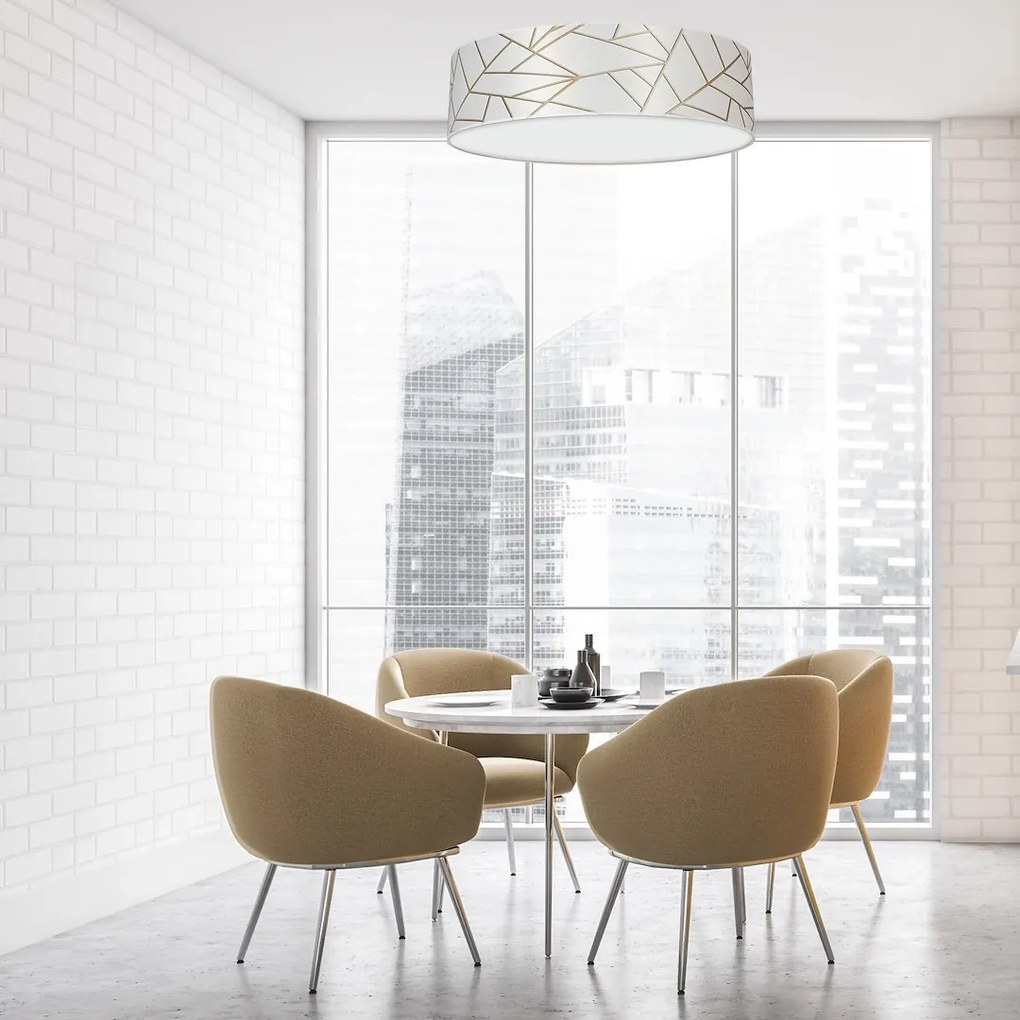 Stropné svietidlo Ziggy Round, 1x biele/zlaté textilné tienidlo, (biele plexisklo), (fi 50 cm)