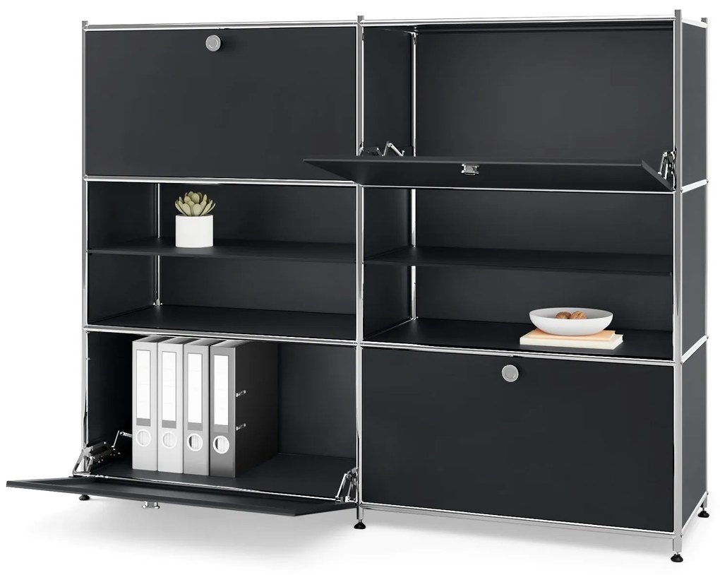Kovová komoda »CN3« so 4 výklopnými priečinkami, čierna