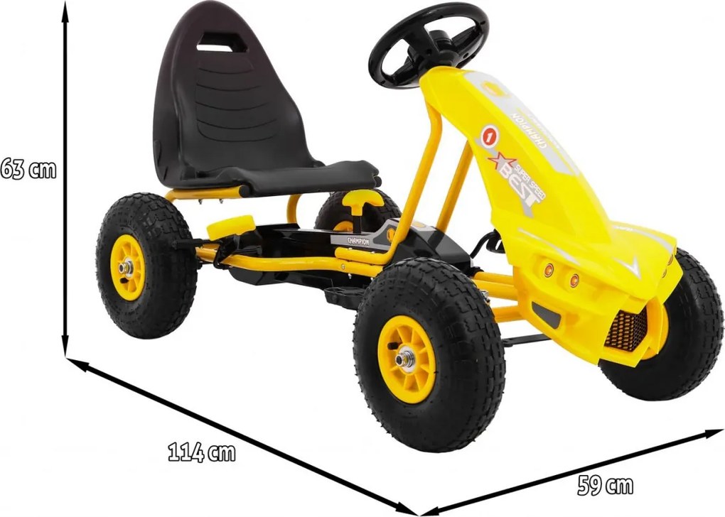 Ramiz Motokára Champion pre deti 3+ Žltá + Nafukovacie pneumatiky + Nastaviteľné sedadlo + Ručná brzda