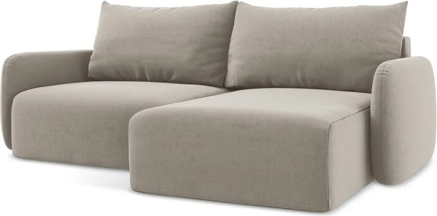 Taupe zamatová rozkladacia/s úložným priestorom rohová pohovka (pravý roh/s leňoškou) Kalena – Makamii