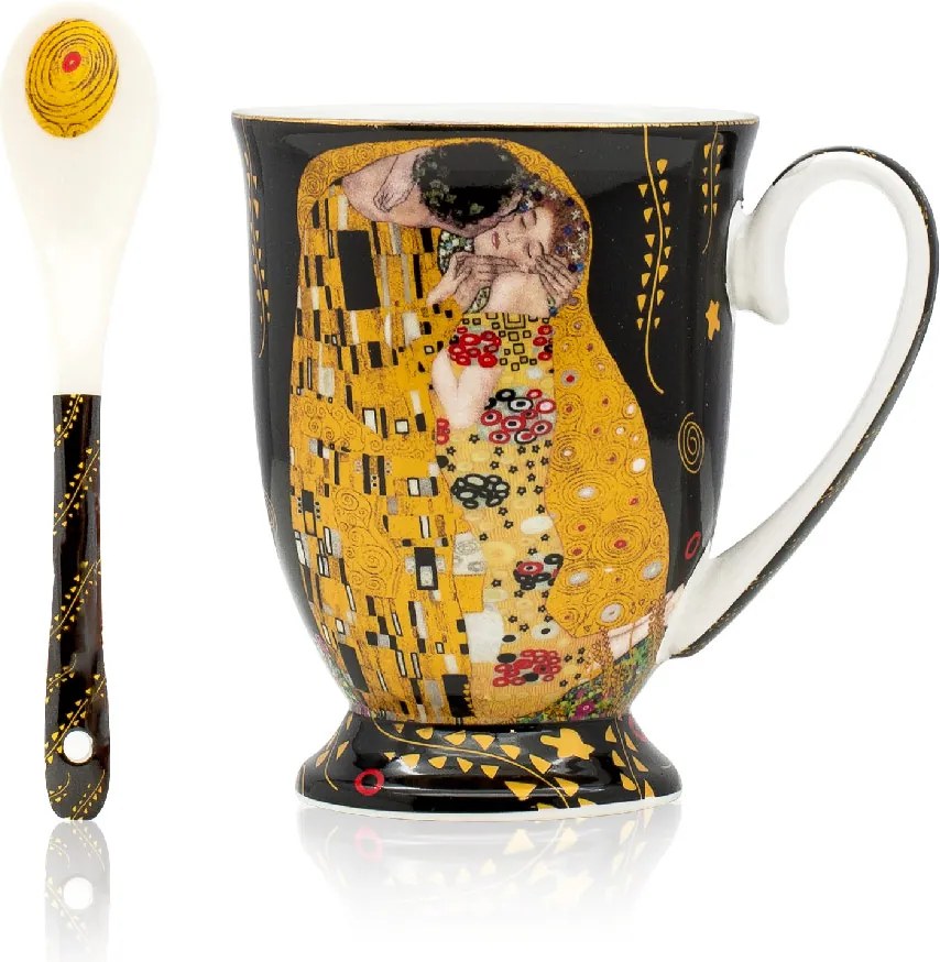 Home Elements Hrnček s lyžičkou 280 ml, Klimt Bozk, čierny