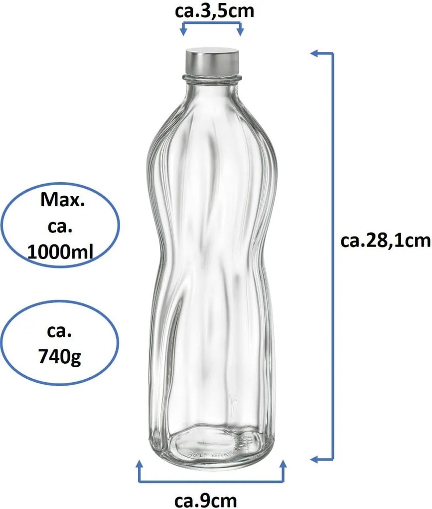 Sklenená fľaša na mlieko/ olej / aviváž, s uzáverom so závitom - 1l AQUA