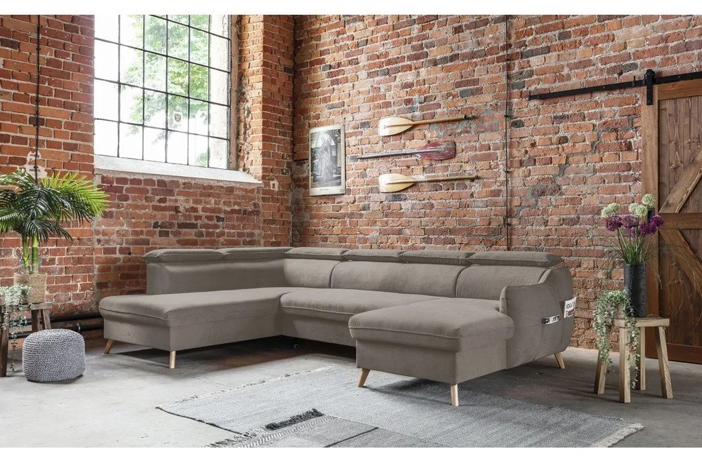 Svetlohnedá zamatová rozkladacia rohová pohovka do "U" (ľavý roh) Sweet Harmony – Miuform