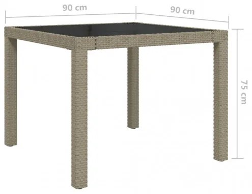 vidaXL Záhradný stôl 90x90x75 cm tvrdené sklo a polyratan béžový-