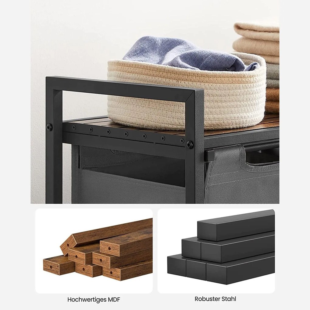 Kôš na bielizeň s 2 priehradkami, kôs na prádlo, 2 x 46 l, sivý