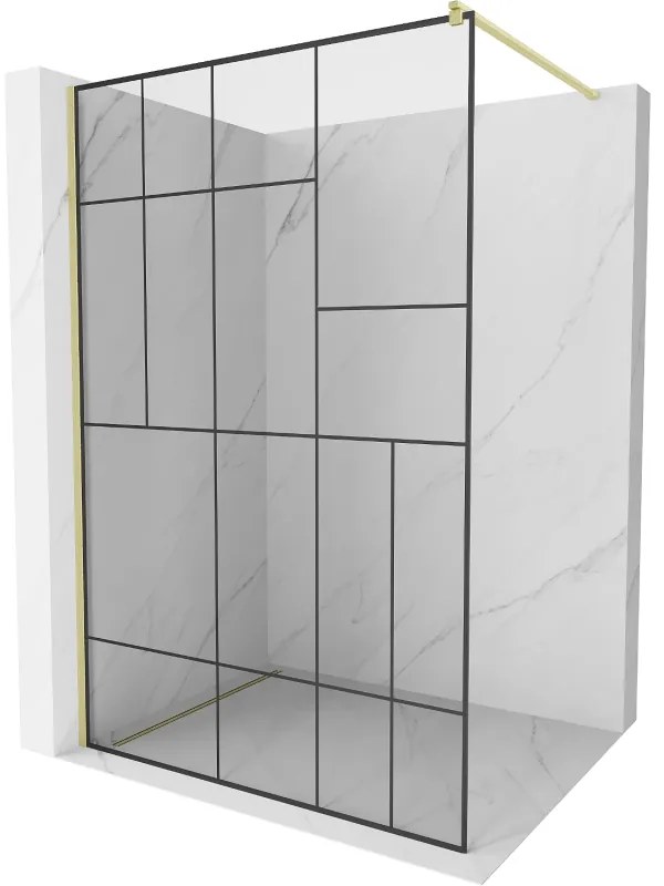 Mexen Kioto, sprchová zástena Walk-In 80 x 200 cm, 8mm číre sklo čierny vzor, zlatý matný profil, 800-080-101-55-78