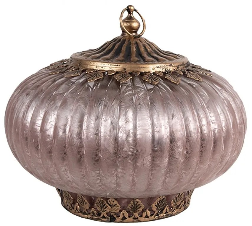 Ružová sklenená LED lampáš - Ø 17*14 cm