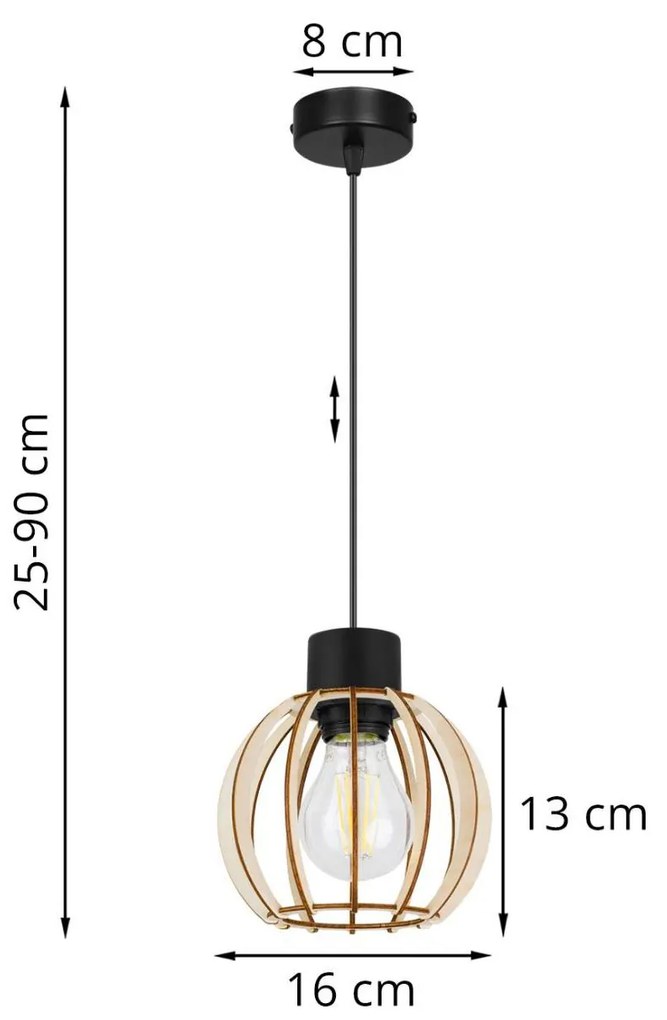 Závesné svietidlo Timber 8, 1x drevené tienidlo