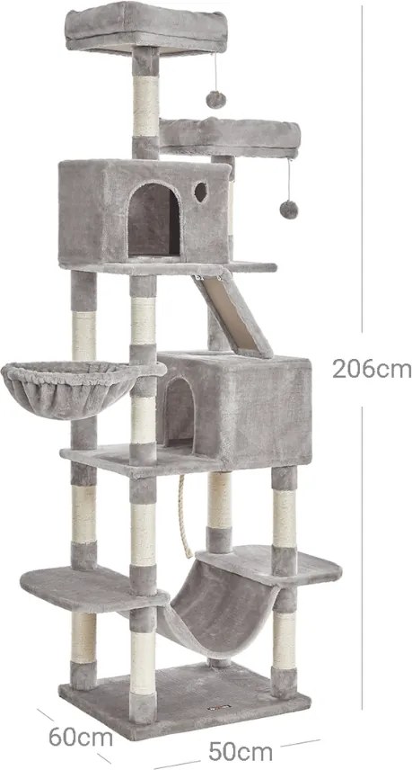 Mačací strom PANTHER, 60x50x206cm, šedá Feandrea