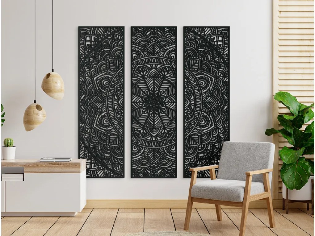 drevko Viacdielna mandala na stenu Unikát Rozmer obrazu: 133 x 132 cm, Farba dekorácie: Čierna
