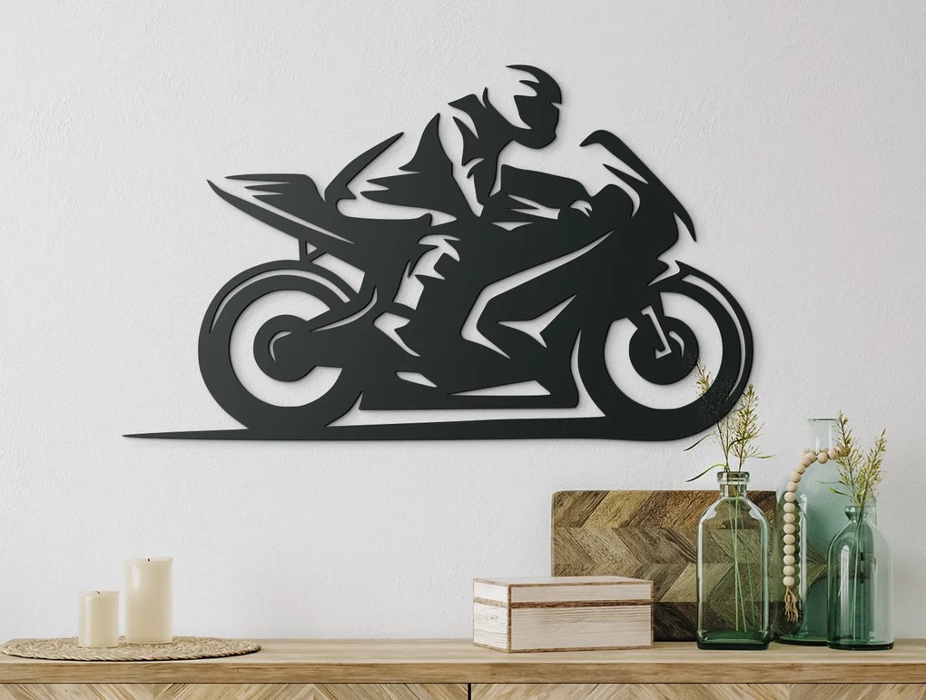drevko Dizajnový obraz Motorkár Rozmer obrazu: 26,5 x 44,5 cm, Farba dekorácie: Čierna