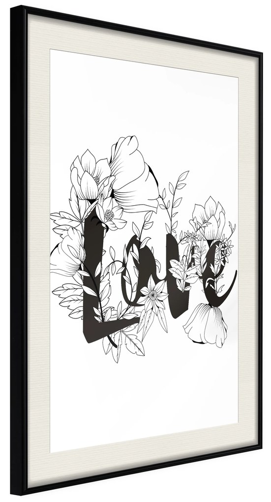 Artgeist Plagát - Love With Flowers [Poster] Veľkosť: 30x45, Verzia: Čierny rám s passe-partout