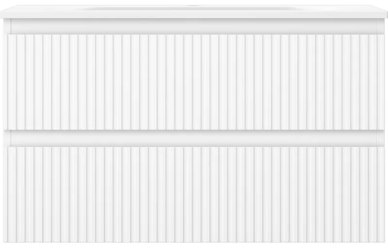 Mexen Rivel, kúpeľňová skrinka 80 cm s umývadlom Vela, 2 zásuvky, drážkovaná, biela matná, 91A20-08047-2-BFF01-W23M01