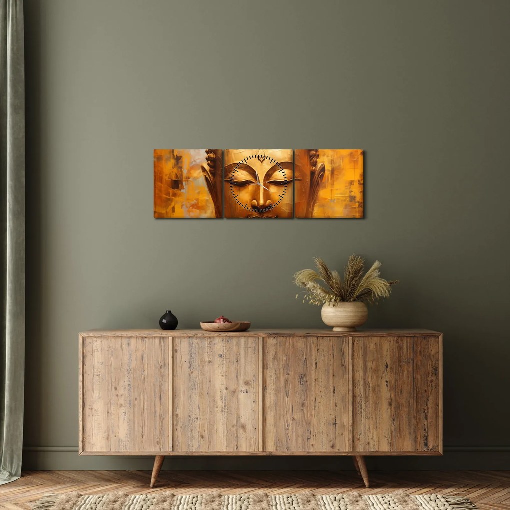 Obraz - Budha, olejomaľba (s hodinami) (90x30 cm)
