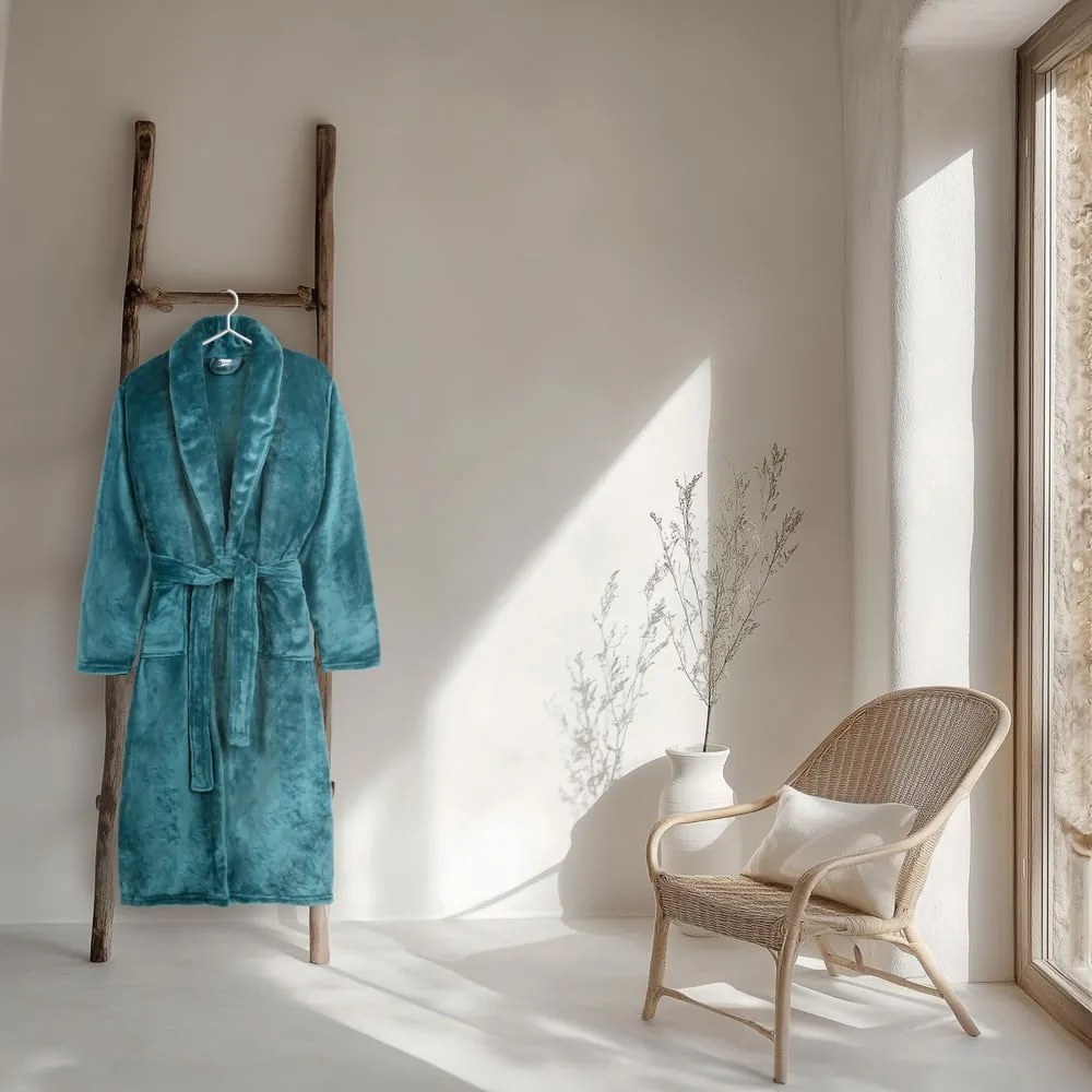 Modrý župan z mikroplyšu veľkosť XS/S Polyvelvet – Good Morning