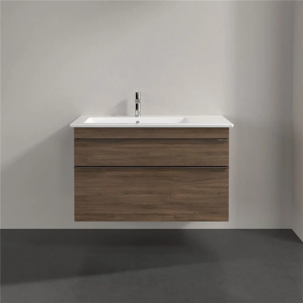 VILLEROY &amp; BOCH Venticello závesná skrinka pod asymetrické umývadlo (ľavé), 2 zásuvky, 953 x 502 x 590 mm, Arizona Oak, A92701VH