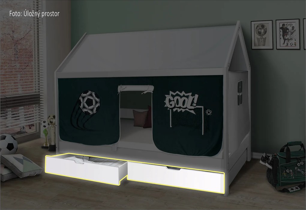 Detská domčeková posteľ KIDS futbal - BIELA 200x90 cm