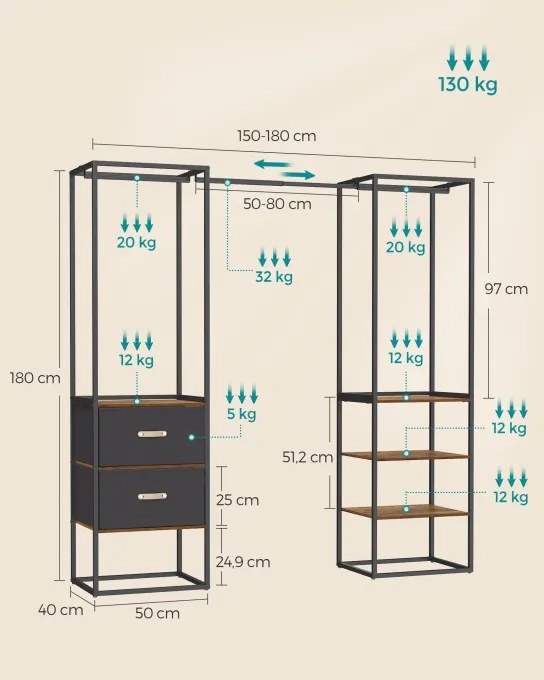 Otvorená šatníková skriňa RGR003B01