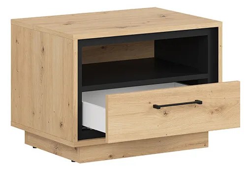 Nočný stolík BRW Pont KOM1S (dub artisan + čierna matná). Akcia -17%. Vlastná spoľahlivá doprava až k Vám domov. 1063036